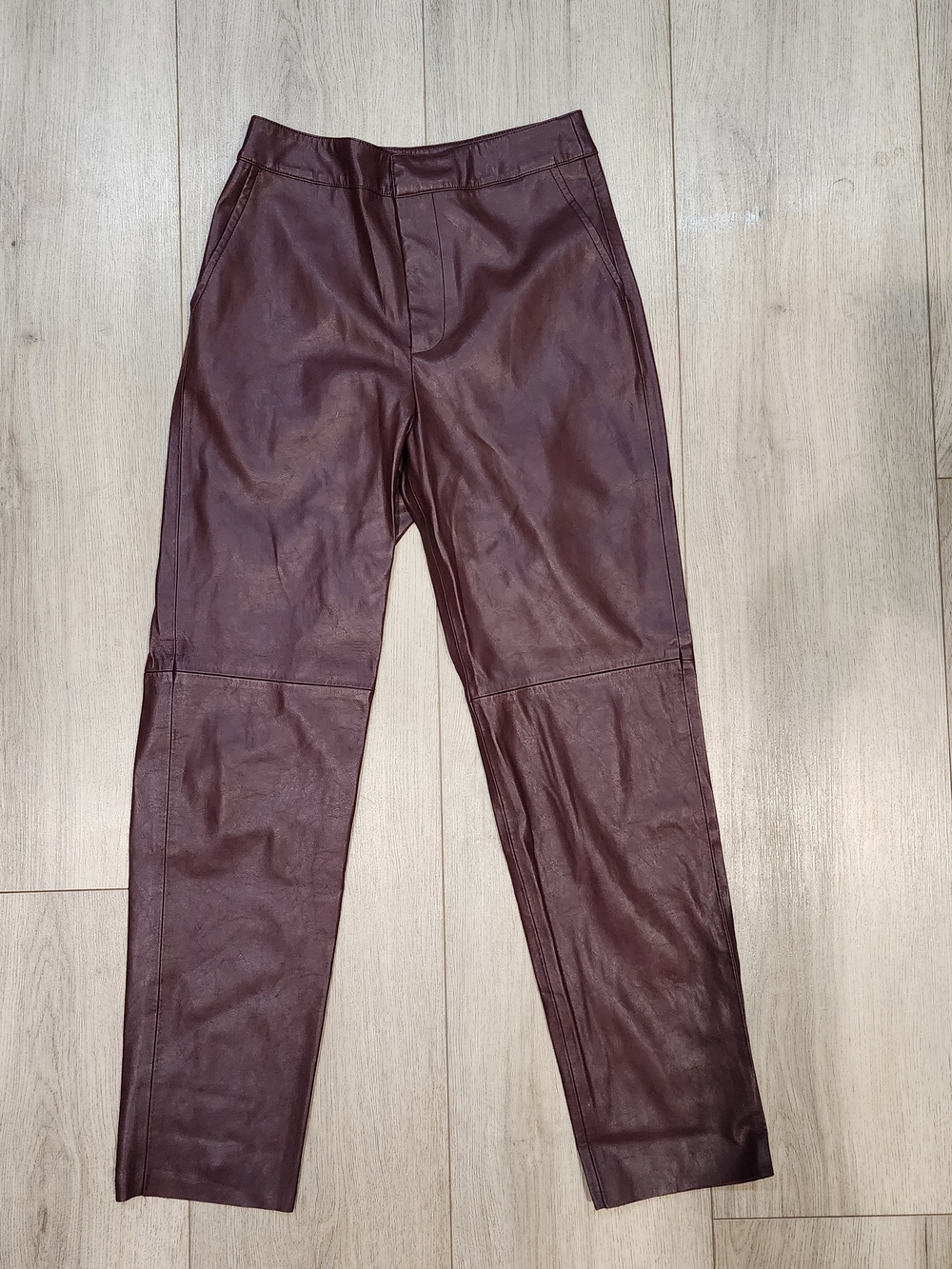 LULUS Burgundy Faux Leather Pants Womens Small High Rise Straight Leg Vegan Le